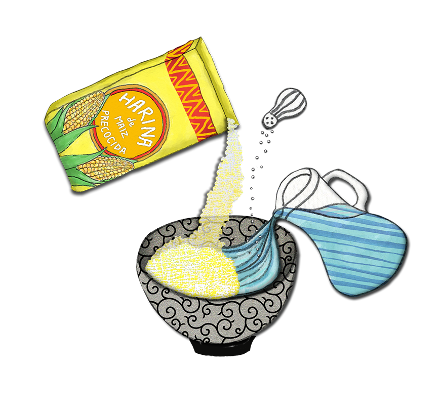 Ilustración Mujer comiendo arepa